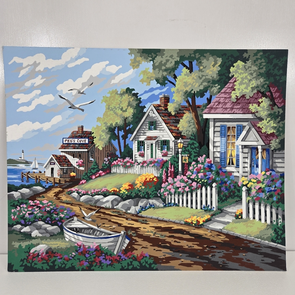 Cottages By The Sea Paint By Number Finished Acrylic Painting‎ 20×16 Pegs Cove
